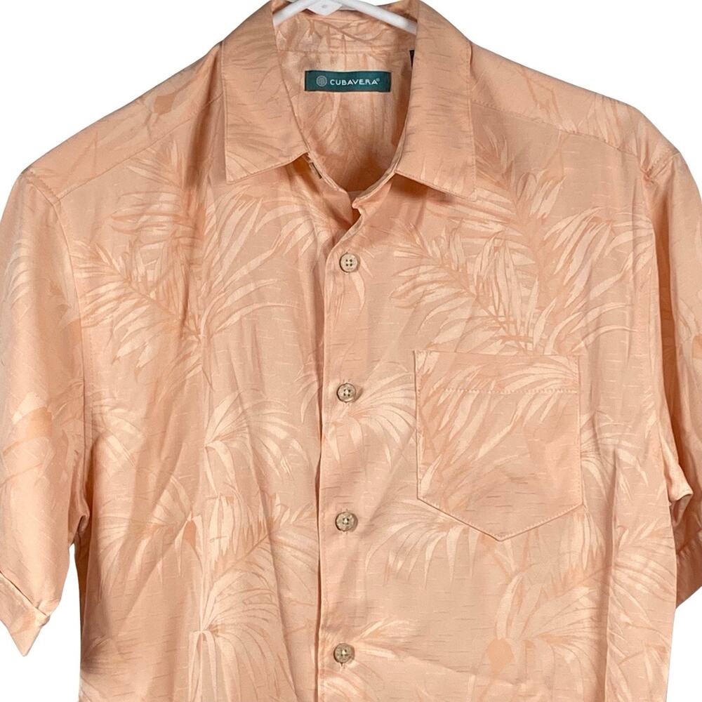 Cubavera Shirt Men's Small Palm Leaf Print Button Up Wooden Buttons Pocket NEW